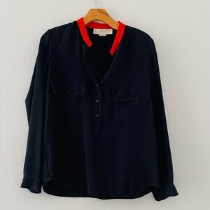 Stella McCartney Navy Blouse with Red Mandarin Collar